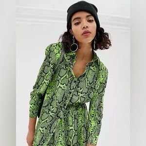 ASOS Na-kd neon green snakeskin print long sleeve button up blouse